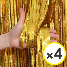 생일파티 용품 파티커튼 42컬러 홀로그램/새틴 무광/파스텔/샤이니 포토존 소품 은박 수술 가랜드 커튼 [에브리띵스마일], 홀로그램 골드, 4개