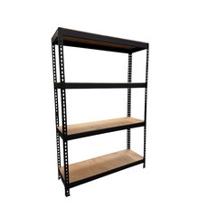 湧利角鋼 角鋼架 免螺絲角鋼 工業風 黑色角鋼配OSB板 寬4尺深2尺高6尺（四層三格）附贈OSB/三合板, 黑色，白色, 4層