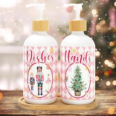 FYSUIMU 2피스 크리스마스 비누 디스펜서 유리 펌프 포함 레드 캔디 지팡이 리필 가능한 액체 용기 손 접시 파티 가정 주방 욕실 장식용549210, Christmas Nutcracker