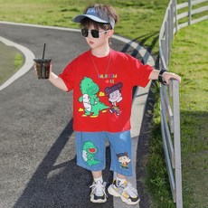 哪吒兒童短袖套裝 夏季寶寶牛仔褲兩件式洋氣童裝