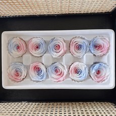 永生花玫瑰花頭 批發價 一盒 玫瑰整盒 花材 DIY乾燥花 擴香石 材料包 漸層玫瑰 玻璃罩, 漸變藍/10朵一盒