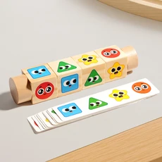 쿠쿠스토어 나무 공룡 동물 퍼즐 롤링 블록 장난감 몬테소리 매치 게임 카드 포함 1개 세트 소근육 훈련 유, 03 shape