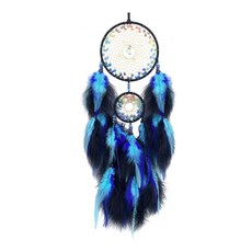 YSSHOP 드림캐처 벽 장식 드림캐처 장식 보헤미안 원형 그물 벽걸이 장식 파티 홈용 벽걸이 장식품, 페더 메탈, 파란색