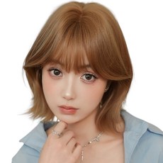 가발위드 여성 가발 단발 굵은 웨이브 자연스러운 통가발 밀티단, 1개, 밀크브라운