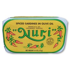 누리 포르투갈 정어리 향신료 올리브 오일 - 4팩 - (12 NURI Portuguese Sardines in Spiced Olive Oil - 4 Pack - (4.4 oz ca, 124g, 1개