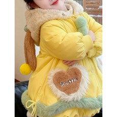 女童甜美可愛連帽棉服 2025秋冬新款加厚中長款洋氣保暖棉衣 百搭 (台灣出貨)