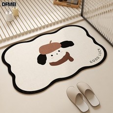 DFMEI 浴室地墊卡通家用吸水防滑腳墊硅藻泥速乾地毯衛生間門口衛浴腳墊, 1個, 帽子小狗