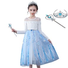 CLOE SHOP 長袖公主裙女童生日派對服裝皇冠魔術棒套裝