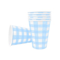 파티용 종이컵 체크라이트블루 6개 생일 일회용, 단품