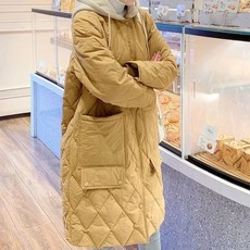 오스틱니 90kg까지 빅사이즈 여성 가을 오버핏 무릎 솜패딩 웰론 외출 아우터 따뜻한 바람막이 패션 캐주얼 잠바