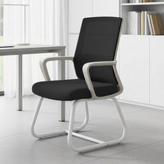 FONOW 바퀴 없는 사무용 사무실 회의실 메쉬 의자 학생 허리편한 인체공학 독서실 체어, 1개, 블랙+화이트