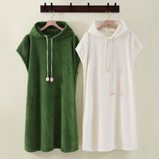 ROYALBELLE 남녀 후드 니트 흡수속건 롱 기장 소프트 무지 데일리 가운 잠옷