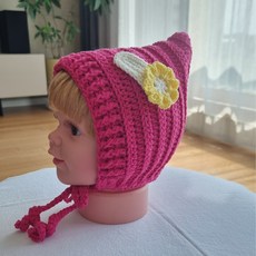 (완제품)손뜨개 아기보넷, 핫핑크, 1개