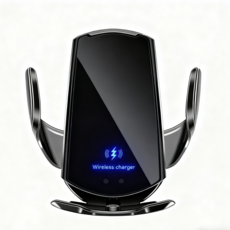 智能感應無線充電手機支架，15W快充，360度旋轉，適用於各種手機型號, 炫酷黑, 110K-205KHz