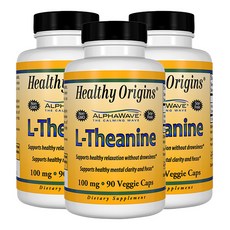Healthy Origins L-茶氨酸無糖無麩質素食膠囊 100mg, 90顆, 3個