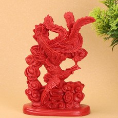 DIU 朱砂龍鳳擺件火鳳凰擺件家居裝飾品結婚禮物龍鳳呈祥擺件禮品, 鳳