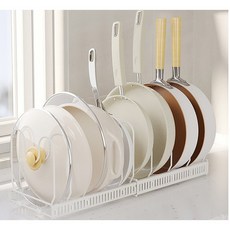 싱크대 정리 선반정리대 깔끔수납 주방정리 길이조절 후라이팬 프라이팬 정리대, 1개, 화이트, 1단