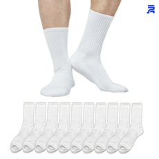 청춘양말 듀얼 발땀안차는 면100 남성용 큰발 장목 양말 무지쿠션 스포츠, 화이트 10켤레, 10개