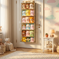 리빙딜 투명 6단 선반 문걸이 인형 정리함 보관함, 1개, 베이지