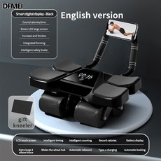 DFMEI 大屏數顯四輪健腹輪肘撐自動回彈腹肌輪練腹肌健身神器家用健腹輪, 如圖, 英文版-黑色：四輪健腹輪【數顯智能計數款】