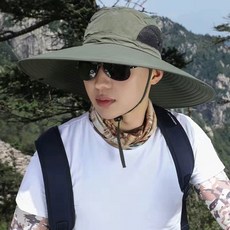 男士寬簷防曬摺疊戶外帽, 15cm大簷 - 可摺疊軍綠