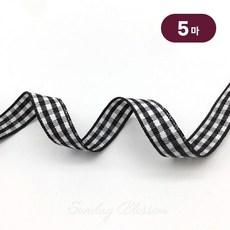 선데이블라썸 [18색] 10mm 체크리본 테이프 선물포장끈 공예 제작 원단, 5개, 17. 블랙