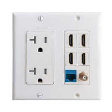 4K8K HDMI 카이스톤 잭 4포트 CAT6 이더넷 포트 1개 동축 케이블 TV 벽판 1개가 있는 20A 전원 콘센트 흰색, 4K/8K HDMI 카이스톤 잭 4포트 CAT6 이더넷