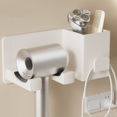 PUOYO 욕실 무타공 헤어 드라이기 거치대 화장실 다용도 보관함형, 흰색, 1개