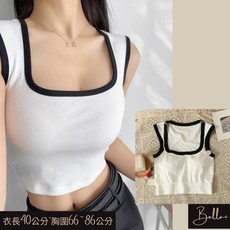 Bella 方領撞色帶杯墊背心 夏季女款短版上衣 運動休閒內搭外穿多色