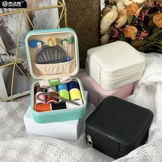 針線盒收納盒 針線套盒家用針線縫補手縫線工具學生宿舍便攜式土工布, 氣質黑【高品質針線盒】11色線+7件套, 1個