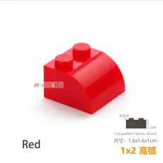 20 개/몫 DIY 블록 빌딩 벽돌 Radian 1X2 교육 조립 건설 완구 어린이를위한 크기 호환 브랜드, 07 Red