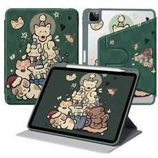 DUNNO 회전 가능 패턴 디자인 아크릴 아이패드 케이스, 1개, 6-Animal Christmas Tree