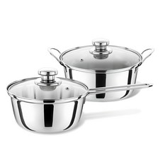 QUEEN SENSE 不鏽鋼鍋具組2入, 混色, 單柄鍋16cm+雙耳鍋20cm