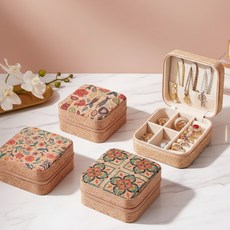 쇼플리 휴대용 악세사리 보관함 빈티지 보석함 정리함 엔틱 레트로 코르크, 1개, 클로버