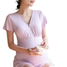 哺乳上衣 短袖T恤 帶胸墊 夏款薄款 家居服