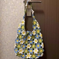 봄 여름 꽃무늬 니트 가방 DIY 재료 뜨개질 키트 수제 선물, (A846) 그린, 1개