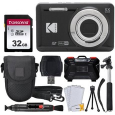 코닥 PXPRO FZ55 디지털 카메라 (블랙) + 32GB 메모리 카드 포인트 앤 슛 케이스 확장형 모노포드 렌즈 세척 펜 LCD 화면 보호 필름 탁상용 삼각대 – 최고의 세, Kodak PIXPRO FZ55 Digital Came