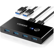UGREEN USB 30 스위치 셀렉터 2 컴퓨터 공유 4개의 포트 PC 노트북 키보드 마우스 프린터 스캐너 원 버튼 어댑터 케이블 2팩 포함