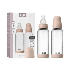 BIBS 아기 유리병 2팩 240ml. 배앓이 방지 통기성 있는 원형 실리콘 젖꼭지. 자연스러운 모유 수유 완벽한 세트 - 240ml (2팩) 아이보리 245965, Blush Silicone