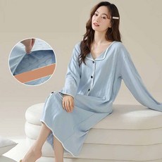 임산부 긴팔 잠옷 원피스 봄 가을 임부 루즈핏 실내복 원피스 편안한 수유 홈웨어 YLP