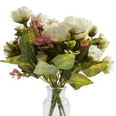 Bairdish 4팩 작약 조화 실크 부케 신부를 위한 가짜 꽃 홈 다이닝 테이블 센터피스 하우스 웨딩 생일 장식용 인조 꽃꽂이 화이트 173432, 레드