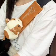 차량 어깨 쿠션 패드 인형 디자인 운전 편안함 보호 커버 자동차 실내용품, 1개, 안전벨트커버 샤페이 브라운