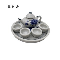 臺灣熱銷 陶瓷童子茶具 兒童禮品玩具 迷你小茶具擺件 兒童過家家玩具, 藍牡丹, 1個