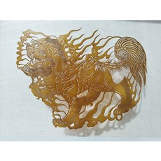 皮影 火麒麟 火獅子 牛皮雕刻手工上色 居家裝飾, 如圖所示, 1個