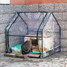 길냥이 쉘터 길고양이 급식소 온실 비닐 원예 천막 보온, 1개, 단일 칸 뾰족 지붕 투명 90 90x92cm