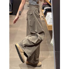 해피유통 여성용 와이드 레그 캐주얼 팬츠 고양이 여자 청바지 넉넉한 핏 빅 포켓 봄 가을