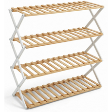 신발장 무설치 분리 간이 다층 가정용 경제형 선반 기숙사 현관 수납 선반 대나무 신발장, 4단, 내추럴 화이트