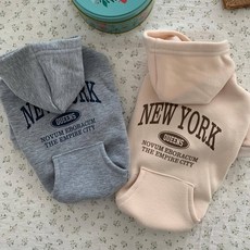 강아지 뉴욕 기모 후드티, 1개, 그레이