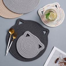 코튼 컵 받침 핸드메이드 인테리어 고양이 면 컵 받침 매트 주방 냄비, 30cm 1p연그레이