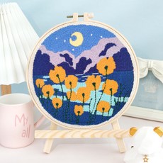 【超繪玩】戳戳繡毛綫繡針材料包 兒童學生課活動裝飾畫, 鏡花水月—送戳筆+支架 （材料包）⚑⚑, 1個